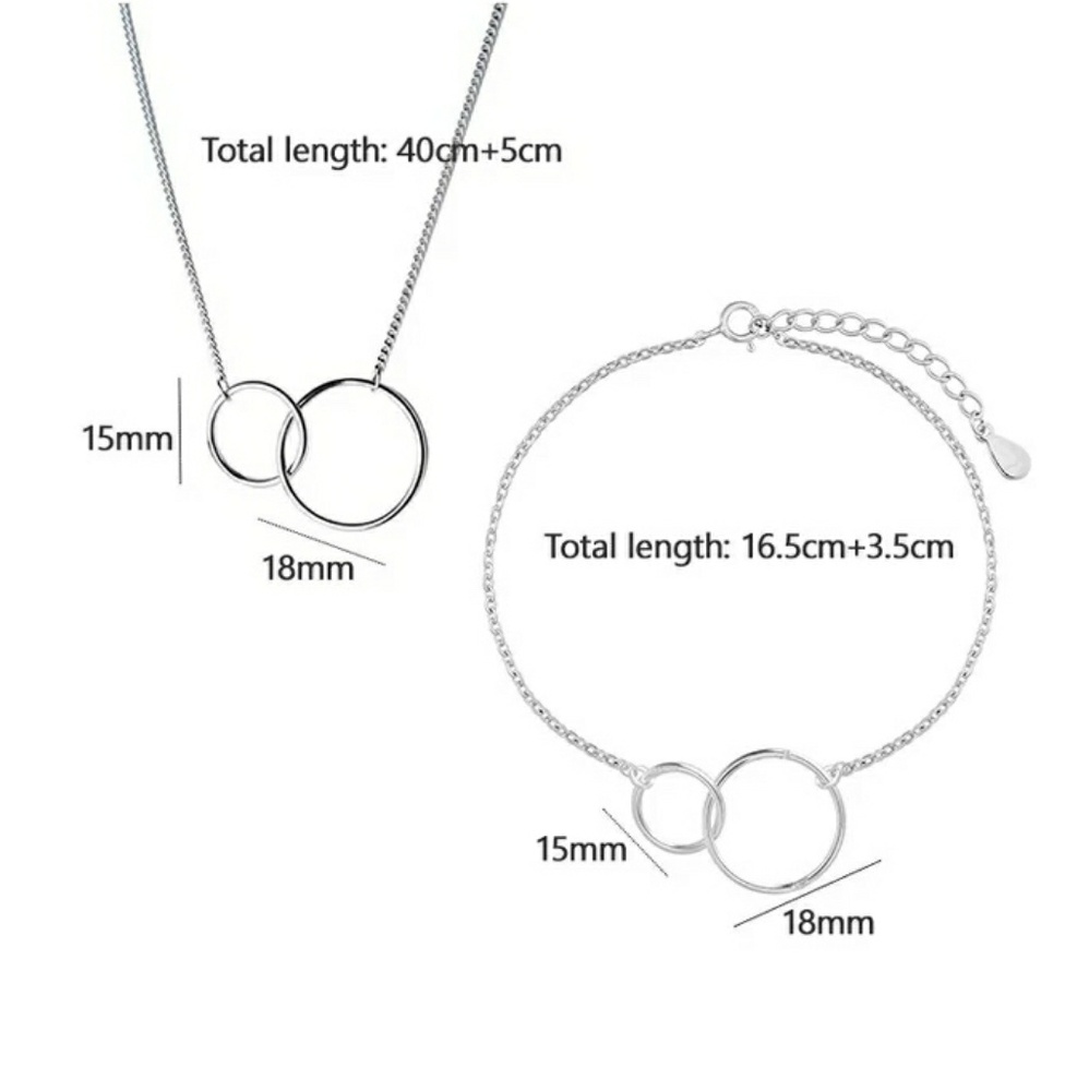 925 Sterling Silver Circle Necklace and Bracelet - Picture 2 of 5